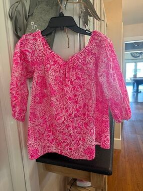 Women’s Pink Floral Off-Shoulder Peasant Top